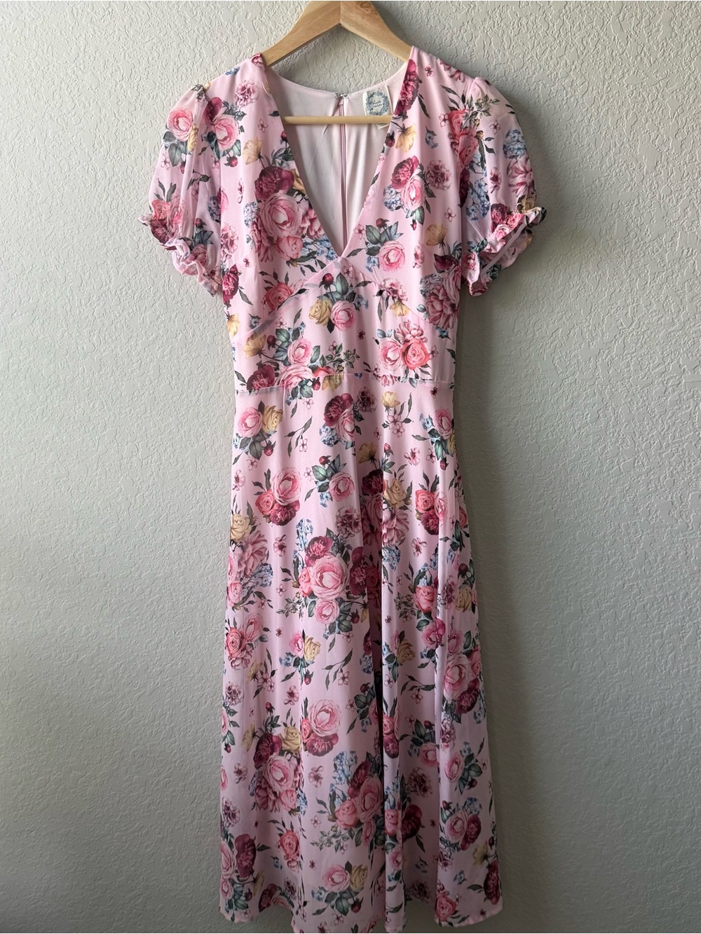 Blue Rain Pink Floral‎ Midi Dress